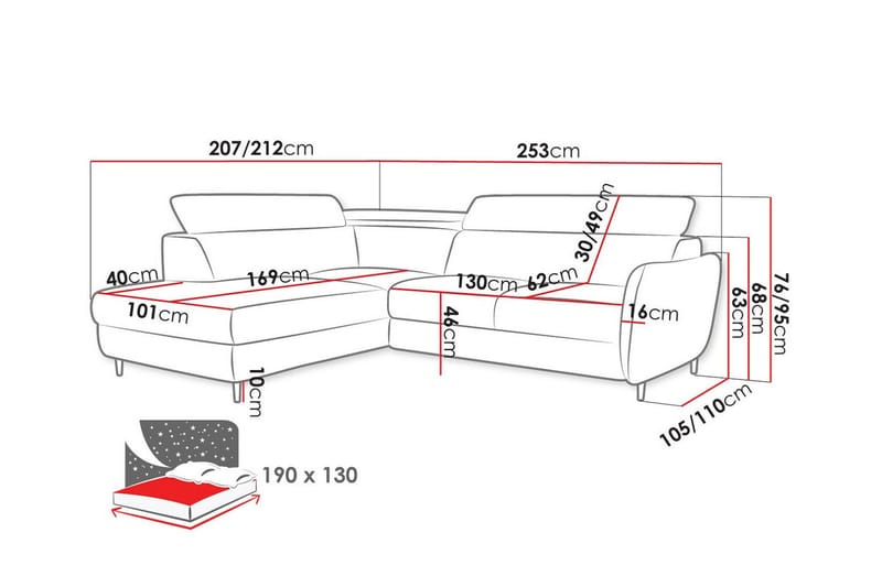 Graystone 3-seters Hjørnesovesofa - Oransje - Møbler - Sofaer - Sovesofaer