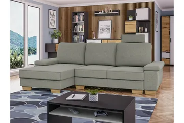 Graystone 3-seters Venstre Hjørnesovesofa 130x193 cm med Oppbevaring i Stoff - Lysegrå - Møbler - Sofaer - Sovesofaer