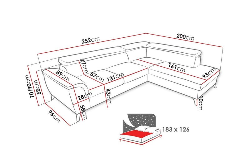 Graystone 4-seters Hjørnesovesofa - Brun/Oransje - Sovesofaer - Hjørnesovesofa