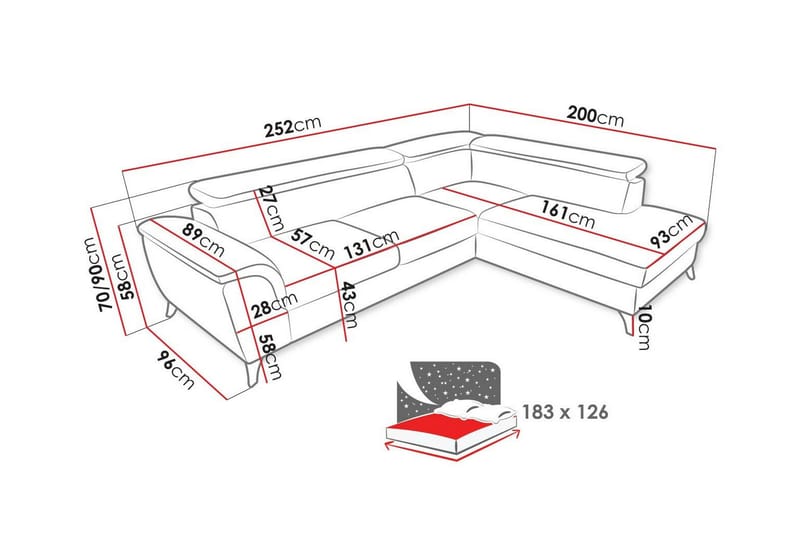 Graystone 4-seters Hjørnesovesofa - Lysegrå - Møbler - Sofaer - Sovesofaer