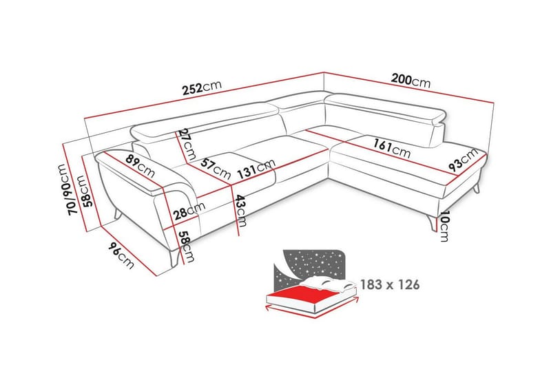 Graystone 4-seters Hjørnesovesofa - Oransje/Brun - Sovesofaer - Hjørnesovesofa