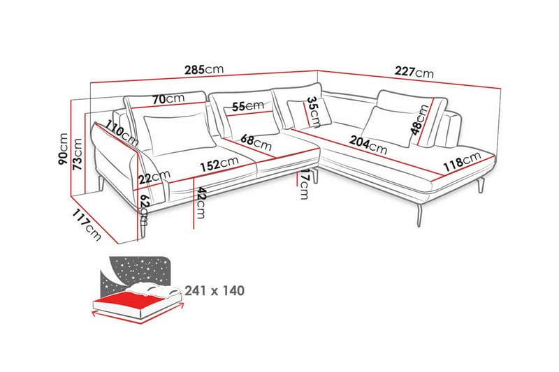 Graystone 4-sits Hörnbäddsoffa NO_BRAND Beige/Light beige - Møbler - Sofaer - Sofa med sjeselong - 4 seters sofa med divan
