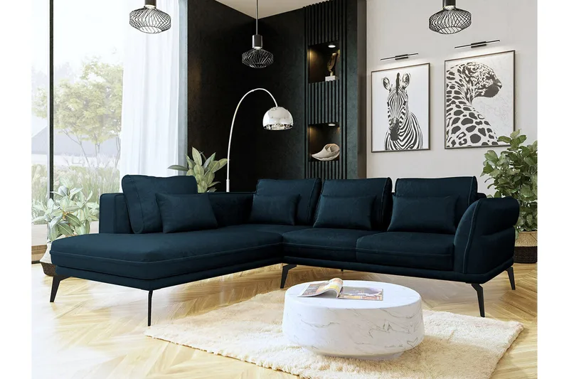 Graystone 4-sits Hörnbäddsoffa NO_BRAND Dark blue - Møbler - Sofaer - Sofa med sjeselong - 4 seters sofa med divan
