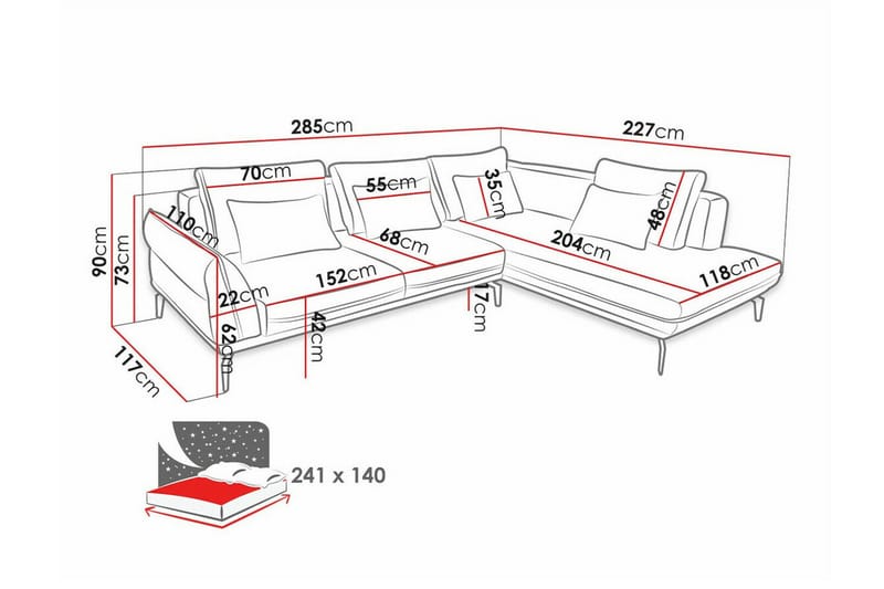 Graystone 4-sits Hörnbäddsoffa NO_BRAND Dark green - Møbler - Sofaer - Sofa med sjeselong - 4 seters sofa med divan