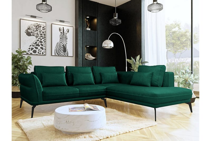 Graystone 4-sits Hörnbäddsoffa NO_BRAND Dark green - Møbler - Sofaer - Sofa med sjeselong - 4 seters sofa med divan