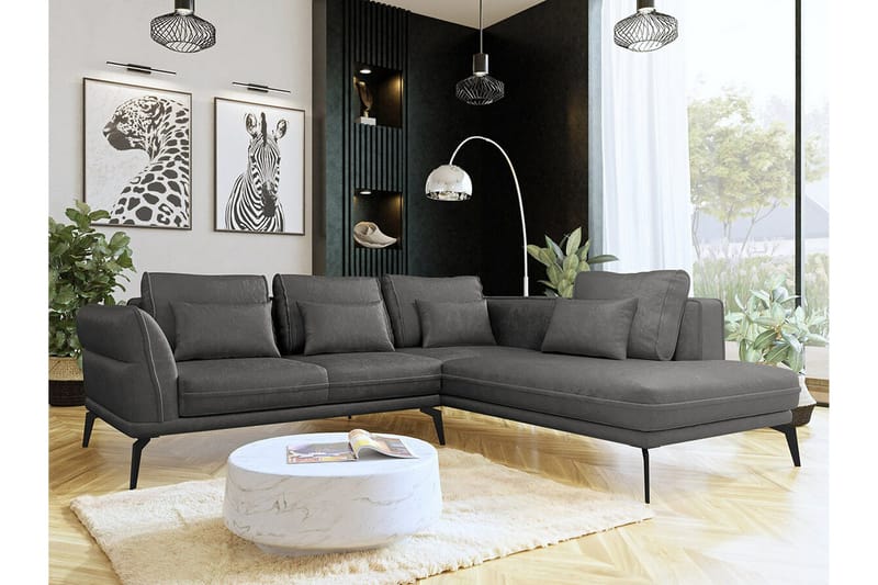 Graystone 4-sits Hörnbäddsoffa NO_BRAND Dark grey - Møbler - Sofaer - Sofa med sjeselong - 4 seters sofa med divan