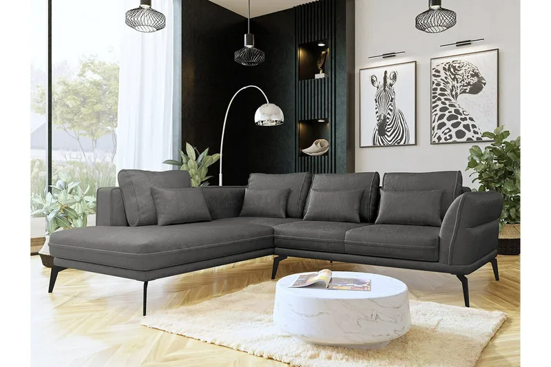Graystone 4-sits Hörnbäddsoffa NO_BRAND Dark grey - Møbler - Sofaer - Sofa med sjeselong - 4 seters sofa med divan