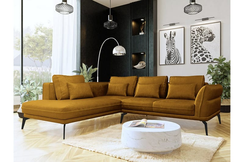 Graystone 4-sits Hörnbäddsoffa NO_BRAND Dark yellow - Møbler - Sofaer - Sofa med sjeselong - 4 seters sofa med divan