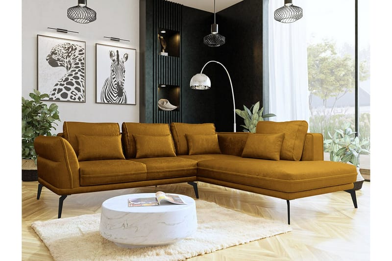 Graystone 4-sits Hörnbäddsoffa NO_BRAND Dark yellow - Møbler - Sofaer - Sofa med sjeselong - 4 seters sofa med divan