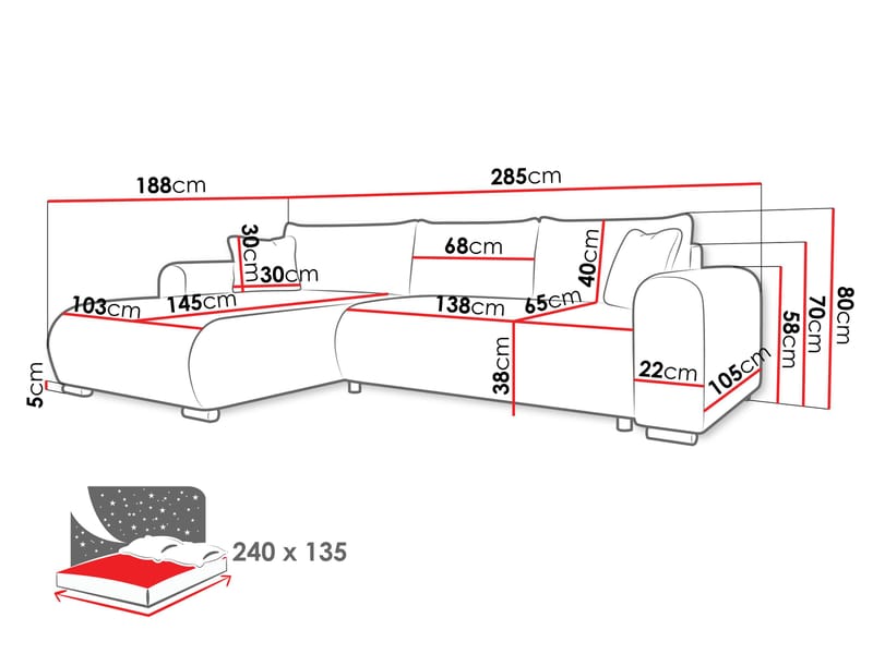 Handda 4-seters Divansofa Venstre - Møbler - Sofaer - Sovesofaer