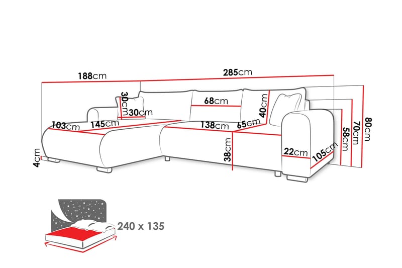 Handda Sovesofa Med 3-Seters Divan - Beige - Møbler - Sofaer - Sovesofaer