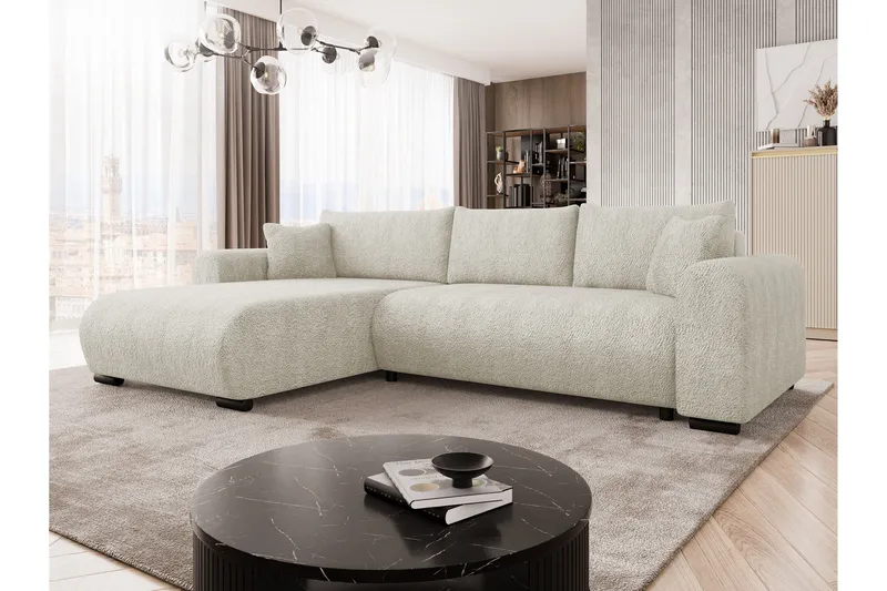Handda Sovesofa med Sjeselong 3-seter i Bouclé - Beige - Møbler - Sofaer - Sovesofaer