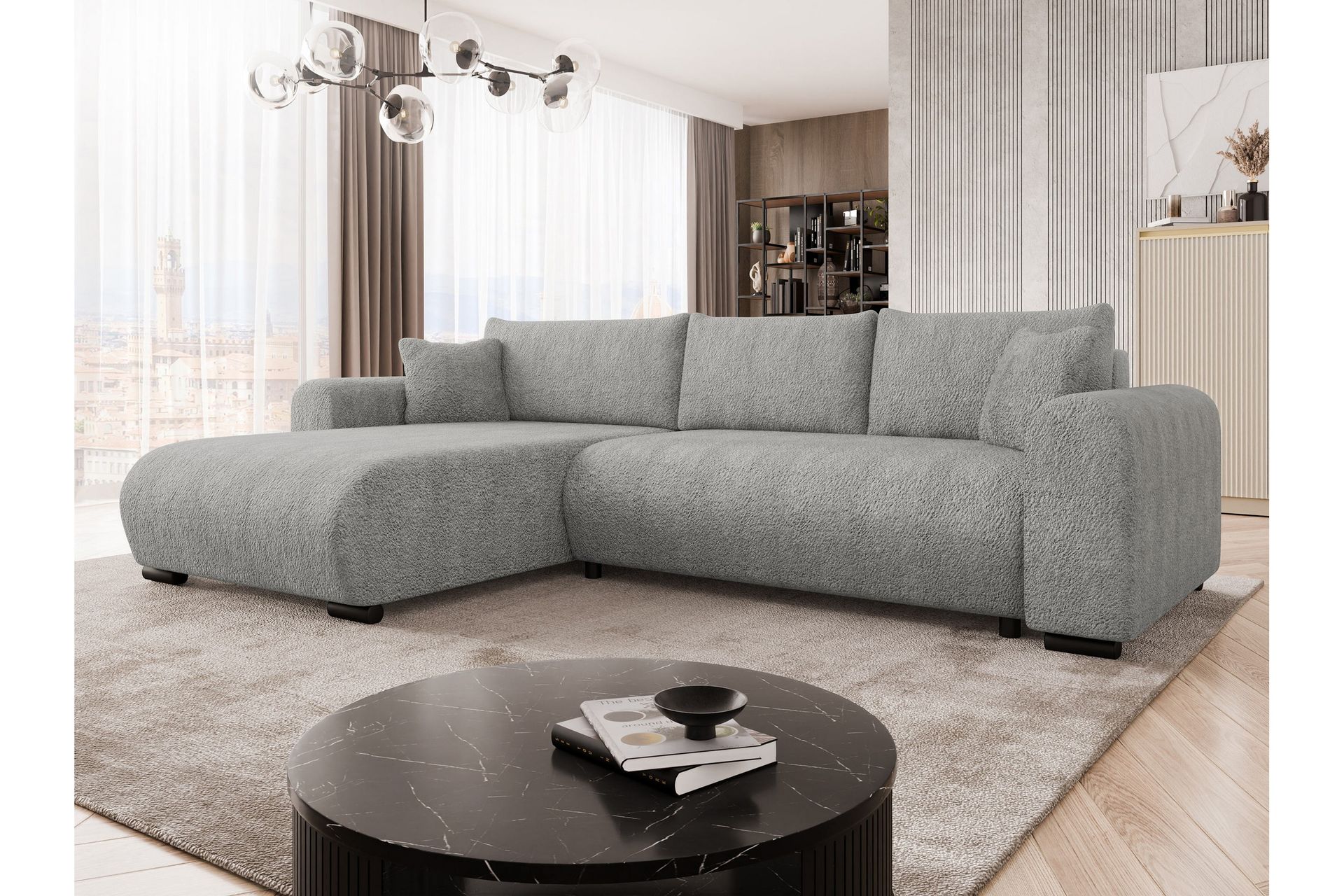 Handda Sovesofa med Sjeselong 3-seter i Bouclé - Grå - Møbler - Sofaer - Sovesofaer