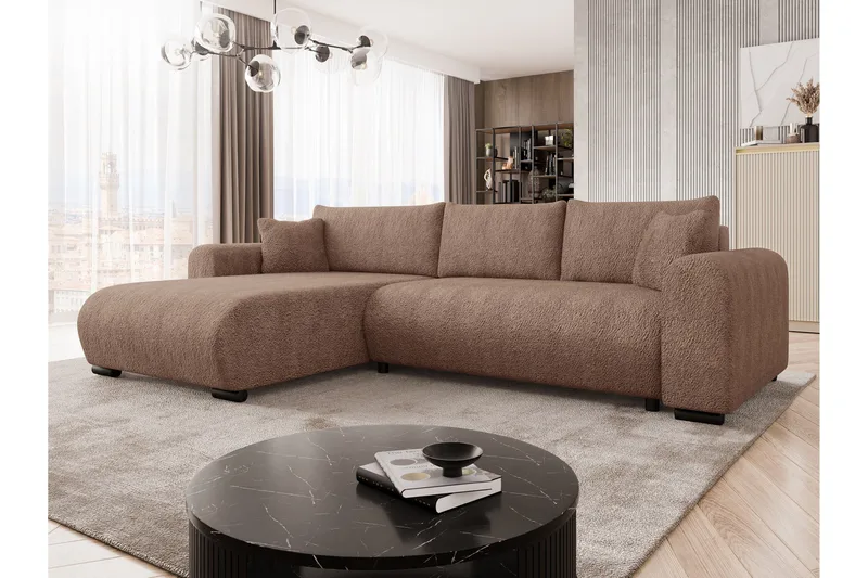 Handda Sovesofa med Sjeselong 3-seter i Bouclé - Rosa - Møbler - Sofaer - Sovesofaer