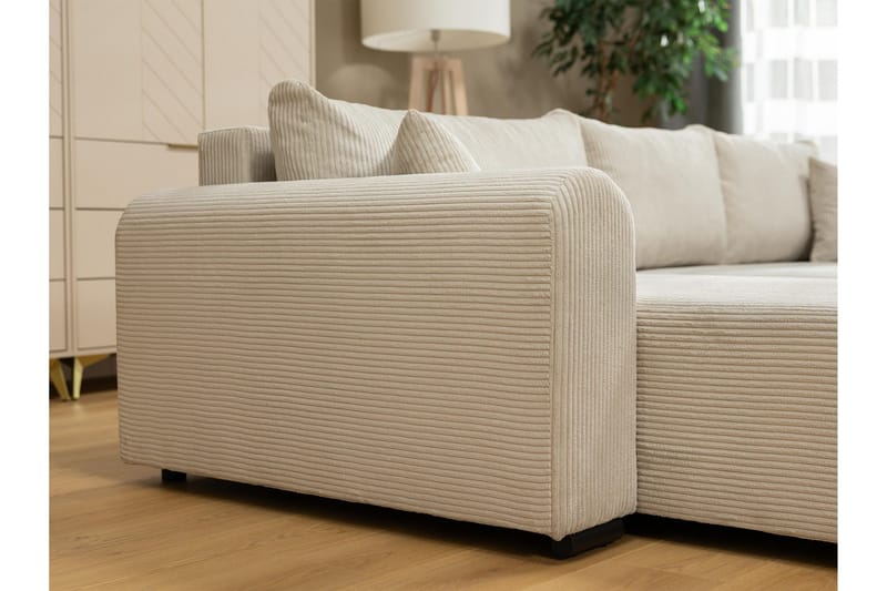 Handda Sovesofa med Sjeselong 3-seter i Chenille - Beige - Møbler - Sofaer - Sovesofaer