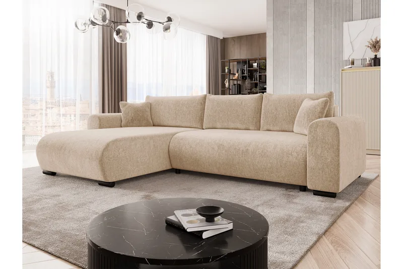 Handda Sovesofa med Sjeselong 3-seter i Chenille - Beige - Møbler - Sofaer - Sovesofaer