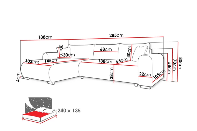 Handda Sovesofa med Sjeselong 3-seter i Chenille - Grønn - Møbler - Sofaer - Sovesofaer
