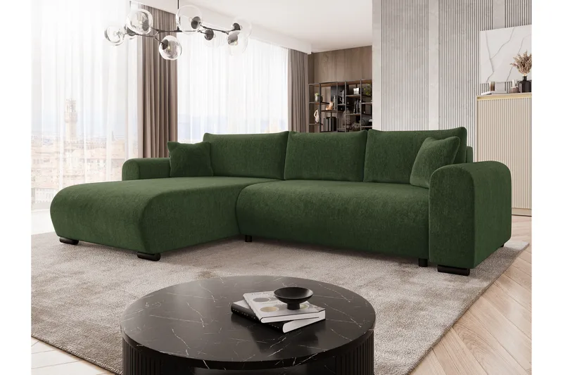 Handda Sovesofa med Sjeselong 3-seter i Chenille - Grønn - Møbler - Sofaer - Sovesofaer