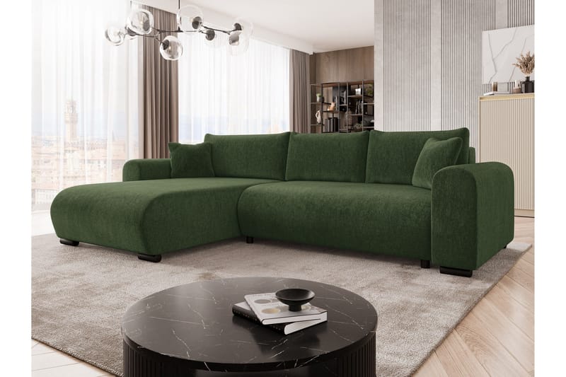 Handda Sovesofa med Sjeselong 3-seter i Chenille - Grønn - Møbler - Sofaer - Sovesofaer