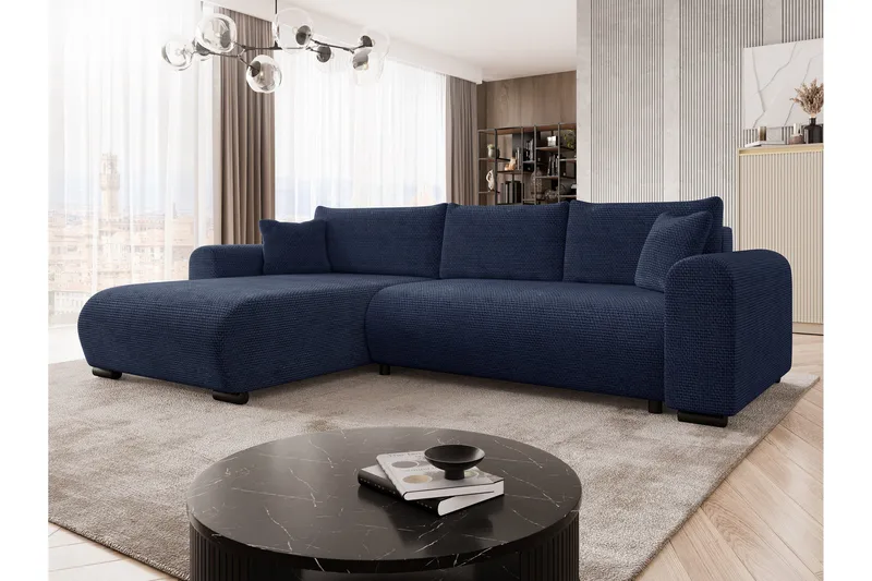 Handda Sovesofa med Sjeselong 3-seter i Chenille - Marineblå - Møbler - Sofaer - Sovesofaer