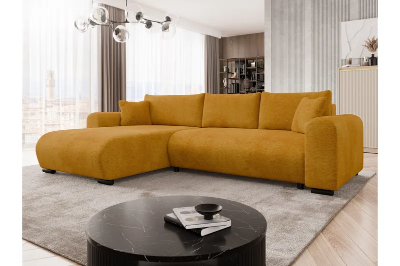 Handda Sovesofa med Sjeselong 3-seter i Fløyel - Gul - Møbler - Sofaer - Sovesofaer