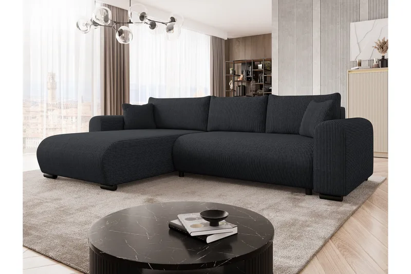 Handda Sovesofa med Sjeselong 3-seter i Manchester - Svart - Møbler - Sofaer - Sovesofaer