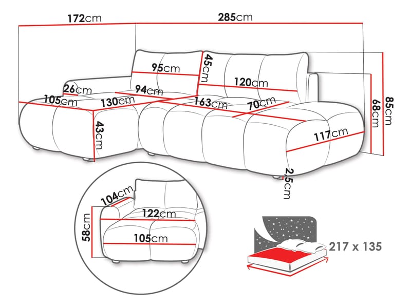 Handu 4-seters Divansofa Høyre - Møbler - Sofaer - Sovesofaer