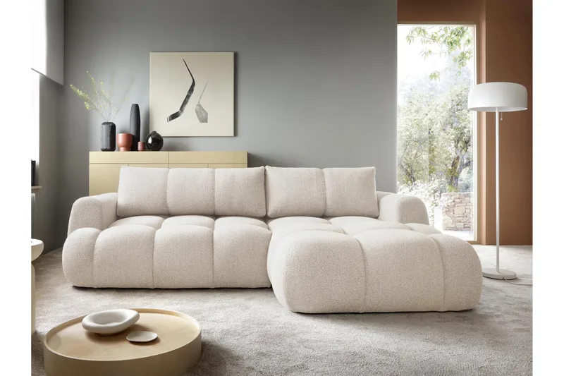 Handu Sovesofa med Sjeselong 3-seter i Bouclé - Beige - Møbler - Sofaer - Sovesofaer