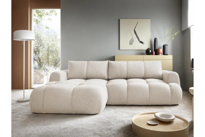 Handu Sovesofa med Sjeselong 3-seter i Bouclé - Beige - Møbler - Sofaer - Sovesofaer