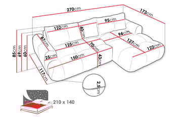 Handu Sovesofa med Sjeselong 3-seter i Bouclé - Beige - Møbler - Sofaer - Sovesofaer