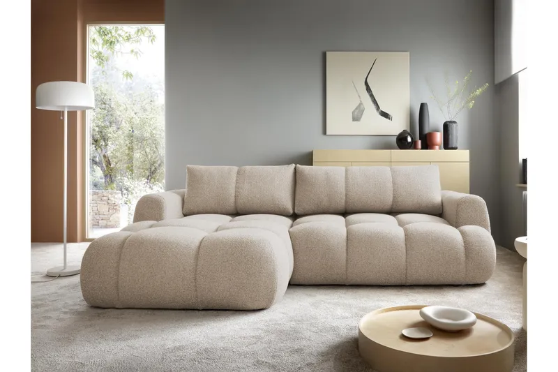 Handu Sovesofa med Sjeselong 3-seter i Bouclé - Beige - Møbler - Sofaer - Sovesofaer