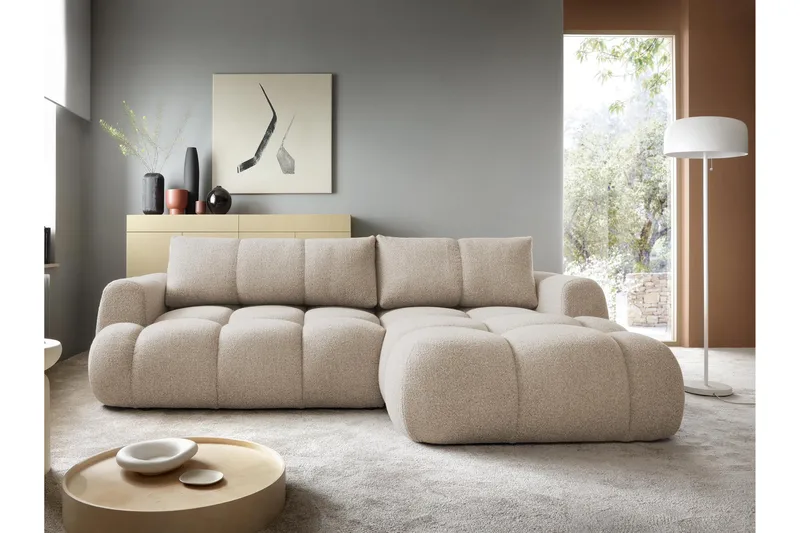Handu Sovesofa med Sjeselong 3-seter i Bouclé - Beige - Møbler - Sofaer - Sovesofaer