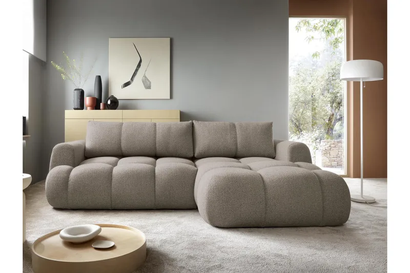 Handu Sovesofa med Sjeselong 3-seter i Bouclé - Brun - Møbler - Sofaer - Sovesofaer