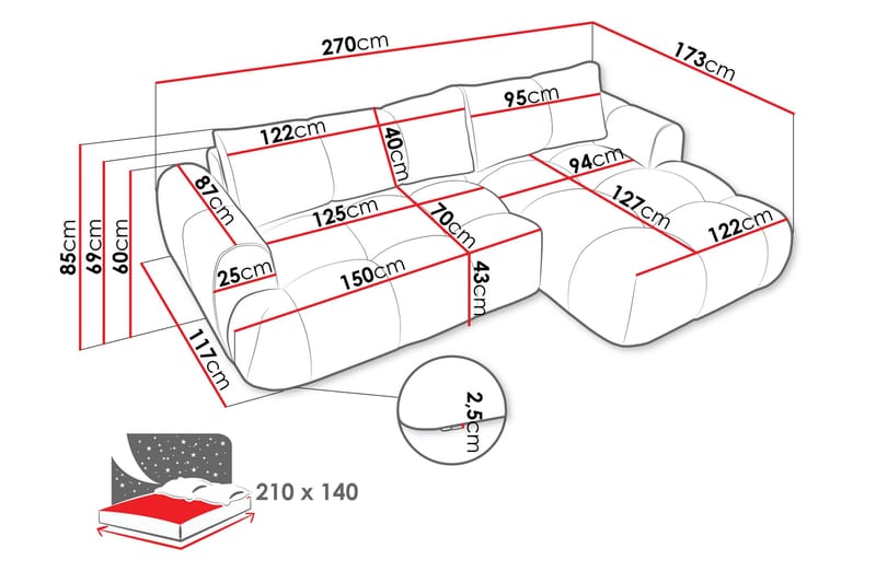 Handu Sovesofa med Sjeselong 3-seter i Bouclé - Brun - Møbler - Sofaer - Sovesofaer