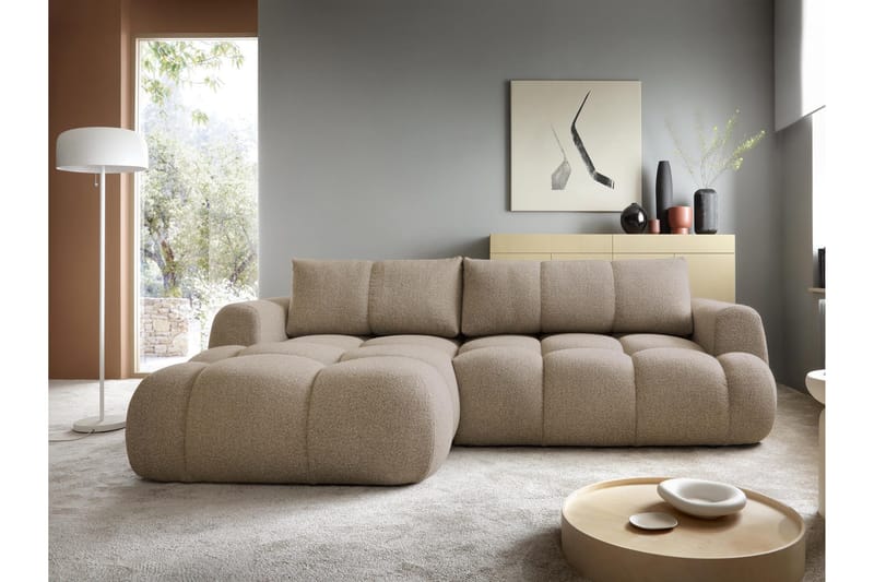 Handu Sovesofa med Sjeselong 3-seter i Bouclé - Brun - Møbler - Sofaer - Sovesofaer