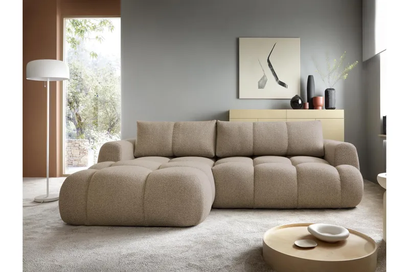 Handu Sovesofa med Sjeselong 3-seter i Bouclé - Brun - Møbler - Sofaer - Sovesofaer