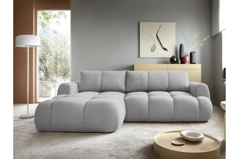 Handu Sovesofa med Sjeselong 3-seter i Bouclé - Grå - Møbler - Sofaer - Sovesofaer