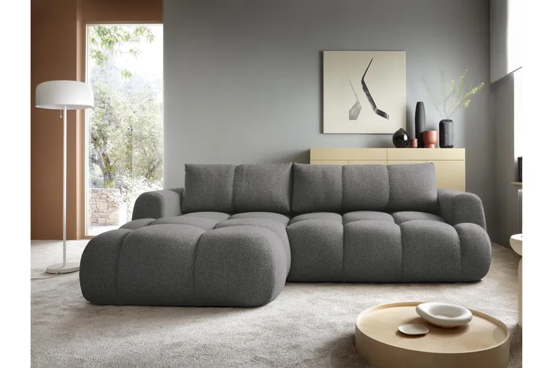 Handu Sovesofa med Sjeselong 3-seter i Bouclé - Mørkegrå - Møbler - Sofaer - Sovesofaer