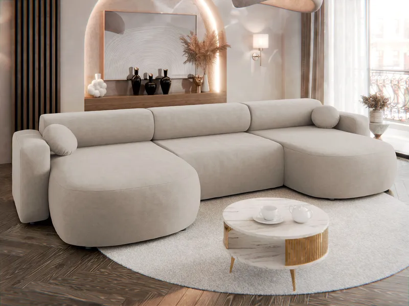 Hanish Sovesofa med dobbel sjeselong 5-seter - Beige - Møbler - Sofaer - Sovesofaer