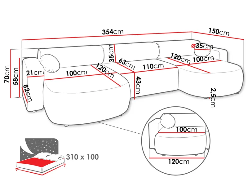 Hanish Sovesofa med dobbel sjeselong 5-seter - Beige - Møbler - Sofaer - Sovesofaer