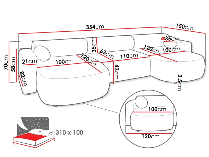 Hanish Sovesofa med dobbel sjeselong 5-seter - Beige - Møbler - Sofaer - Sovesofaer