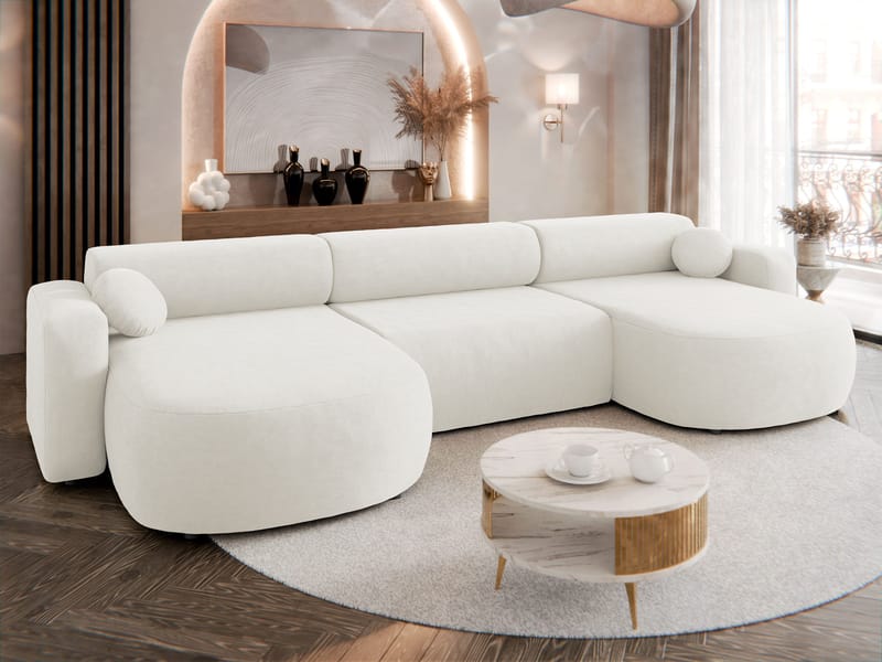 Hanish Sovesofa med dobbel sjeselong 5-seter - Hvit - Møbler - Sofaer - Sovesofaer