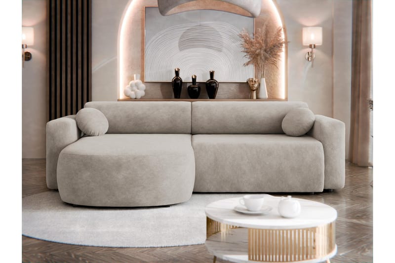 Hanish Sovesofa med Sjeselong 3-seter i Plysj - Beige - Møbler - Sofaer - Sovesofaer