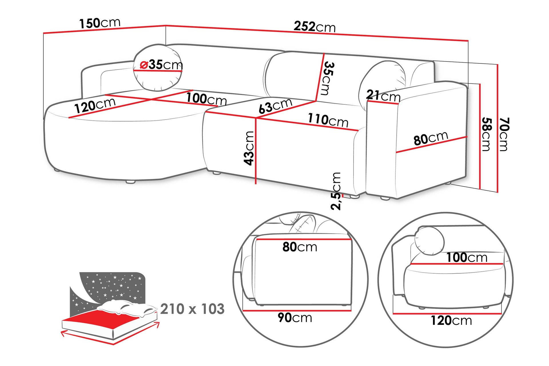 Hanish Sovesofa med Sjeselong 3-seter i Plysj - Beige - Møbler - Sofaer - Sovesofaer