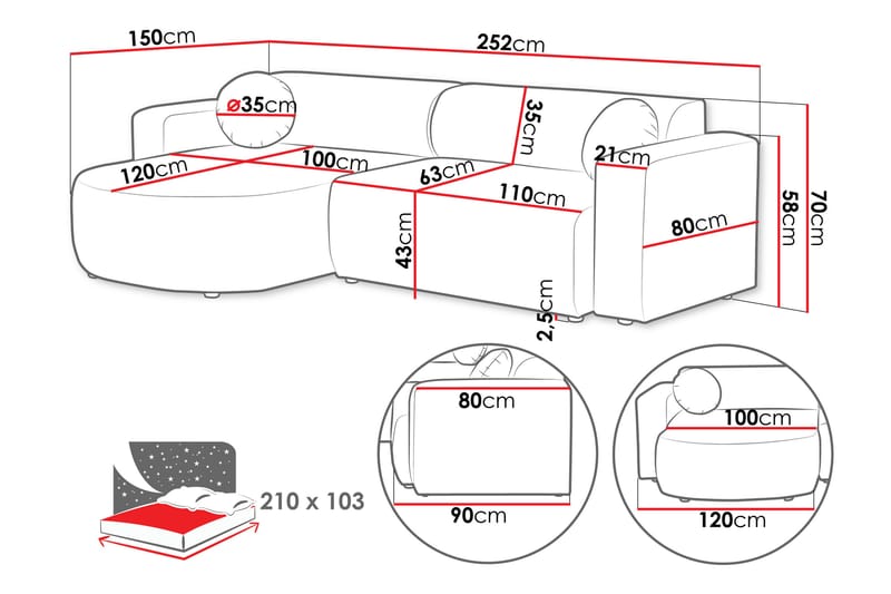 Hanish Sovesofa med Sjeselong 3-seter i Plysj - Beige - Møbler - Sofaer - Sovesofaer