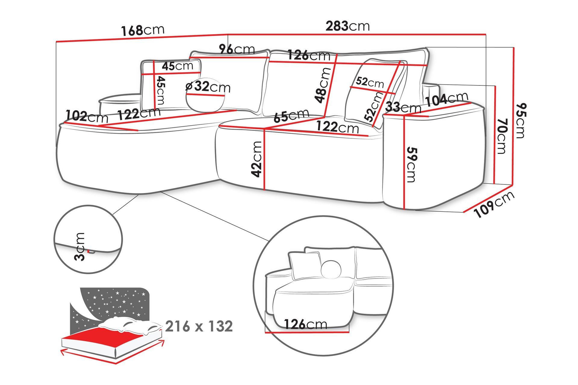 Harak Sovesofa med Sjeselong 3-seter i Plysj - Beige - Møbler - Sofaer - Sovesofaer