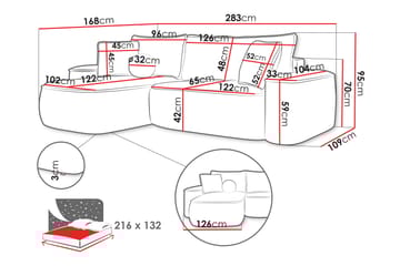 Harak Sovesofa med Sjeselong 3-seter i Plysj - Beige - Møbler - Sofaer - Sovesofaer