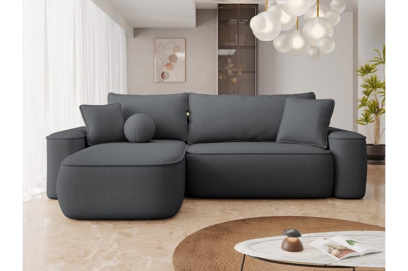 Harak Sovesofa med Sjeselong 3-seter i Plysj - Grå - Møbler - Sofaer - Sovesofaer
