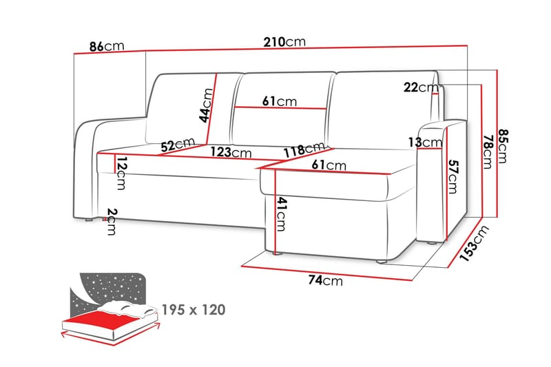 Hardev Sovesofa med Sjeselong 3-seter - Grå - Møbler - Sofaer - Sovesofaer