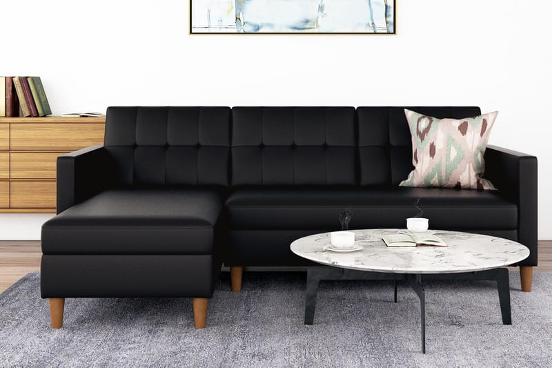 Hartford 3-sits Divansovesofa Kunstlær/Svart - Dorel Home - Møbler - Sofaer - Sovesofaer